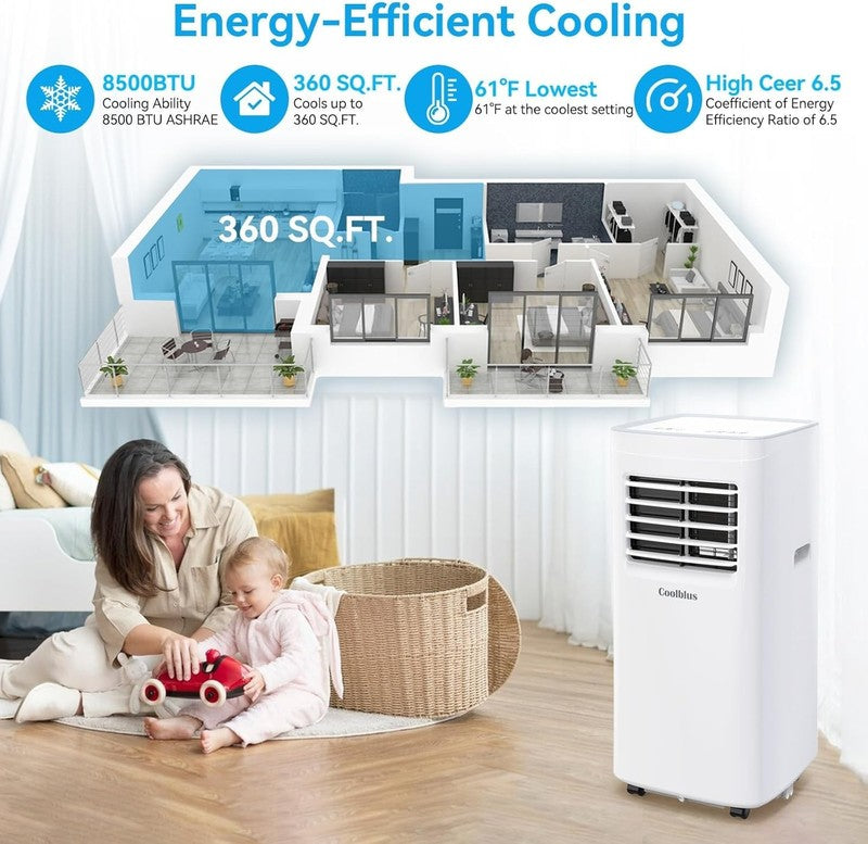 8500 BTU Portable Air Conditioner 3-in-1 AC Unit Remote White4