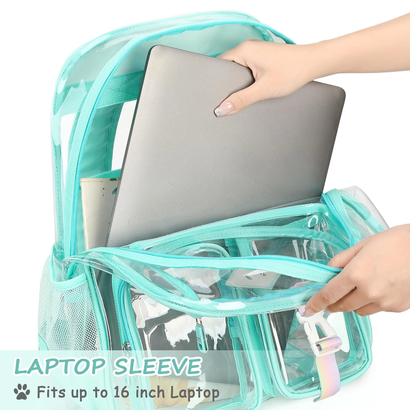 Large Clear Book Bag Waterproof See Through Backpack Green Daisy4