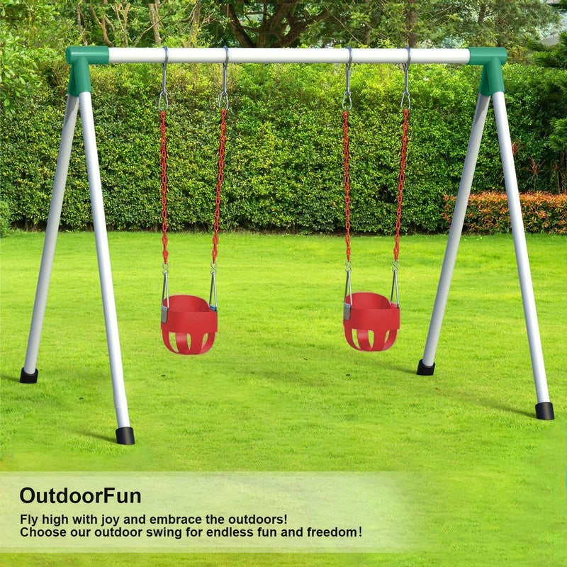 Baby Swing High Back Toddler Bucket Seat w/ Coated Chains & Carabiners, Red4