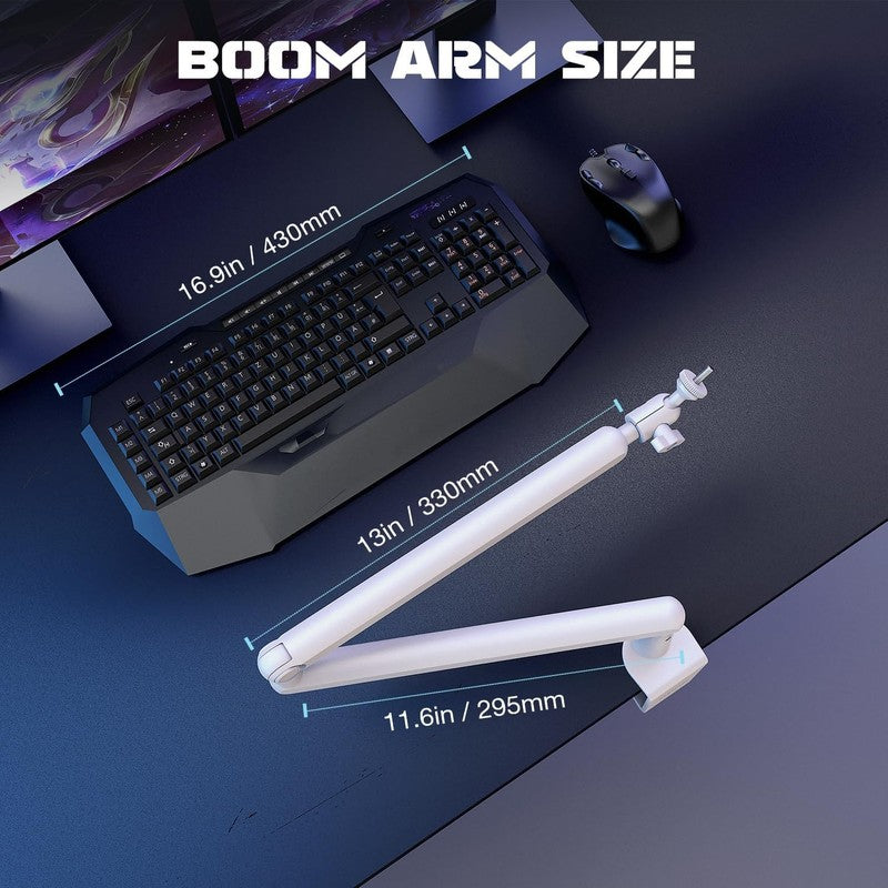 Low Profile White Boom Arm Mic Stand with Desk Clamp & Cable for Recording6