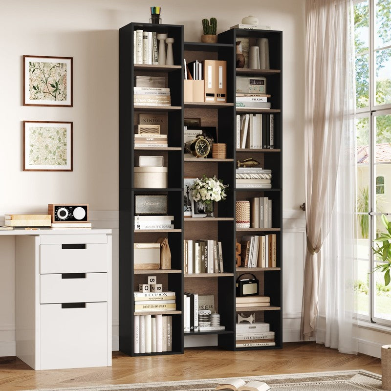 21-Cube Bookcase, 71’’ Tall Wooden Bookshelves with Adjustable Shelves, Triple W3