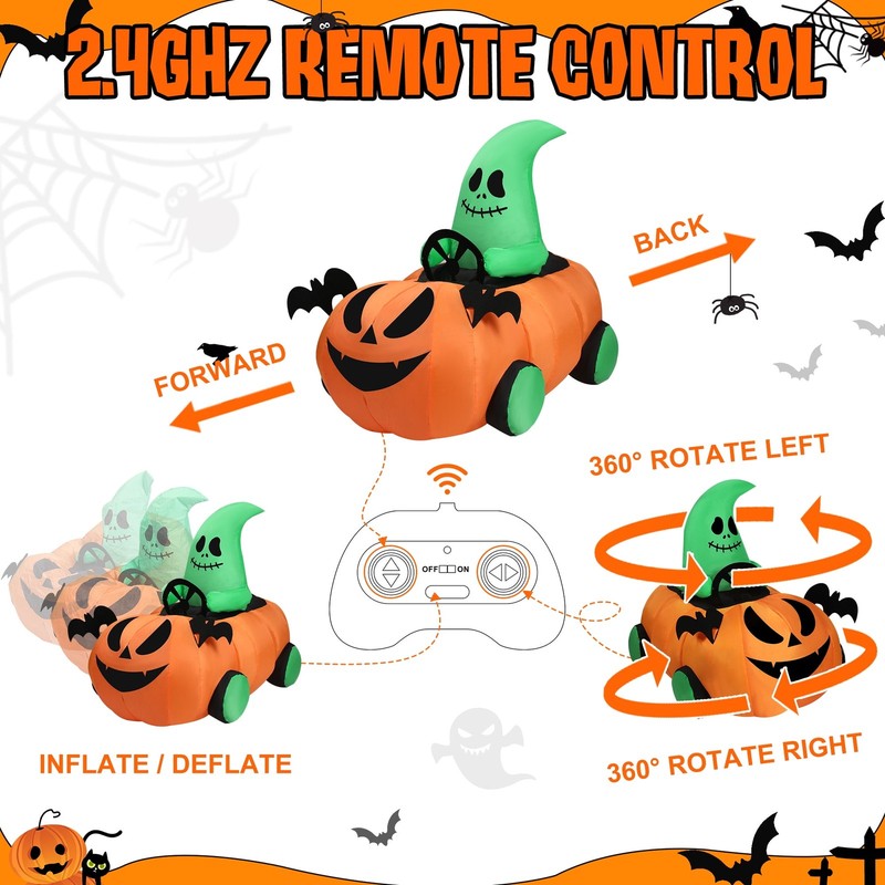 2.6Ft RC Halloween Inflatable Pumpkin Ghost Car Moving Toy Indoor Outdoor1