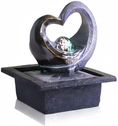 Zen Tabletop Water Fountain Heart LED Indoor Waterfall Decor for Home Office8