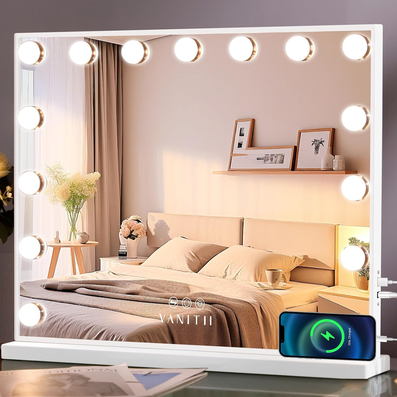 Hollywood Vanity Mirror VANITII 15 LED Bulbs Dimmable USB Lighted Tabletop0