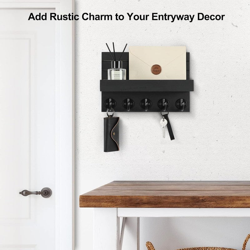 Key Holder for Wall, Decorative Key and Mail Holder with Shelf Has Large Hooks f3