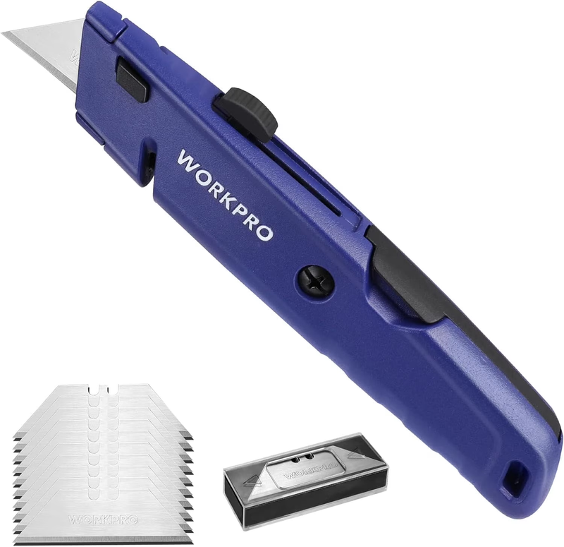 Retractable Box Cutter Utility Knife w/ Blade Storage Heavy Duty Aluminum Blue9