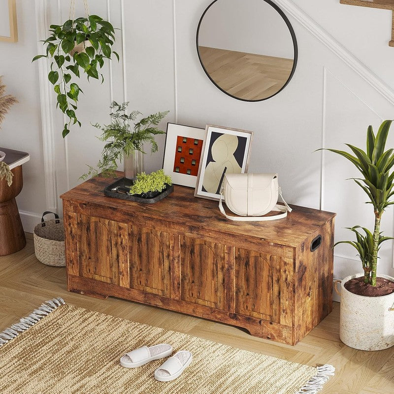 47.2'' Wooden Storage Chest Flip Top Entryway Shoe Bench Rustic Brown6