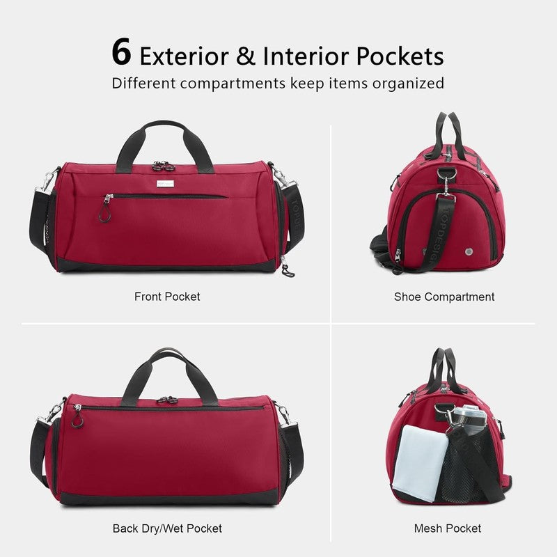 Gym Bag Unisex Duffel Shoe Compartment Wet Pocket Travel Sports Red M4
