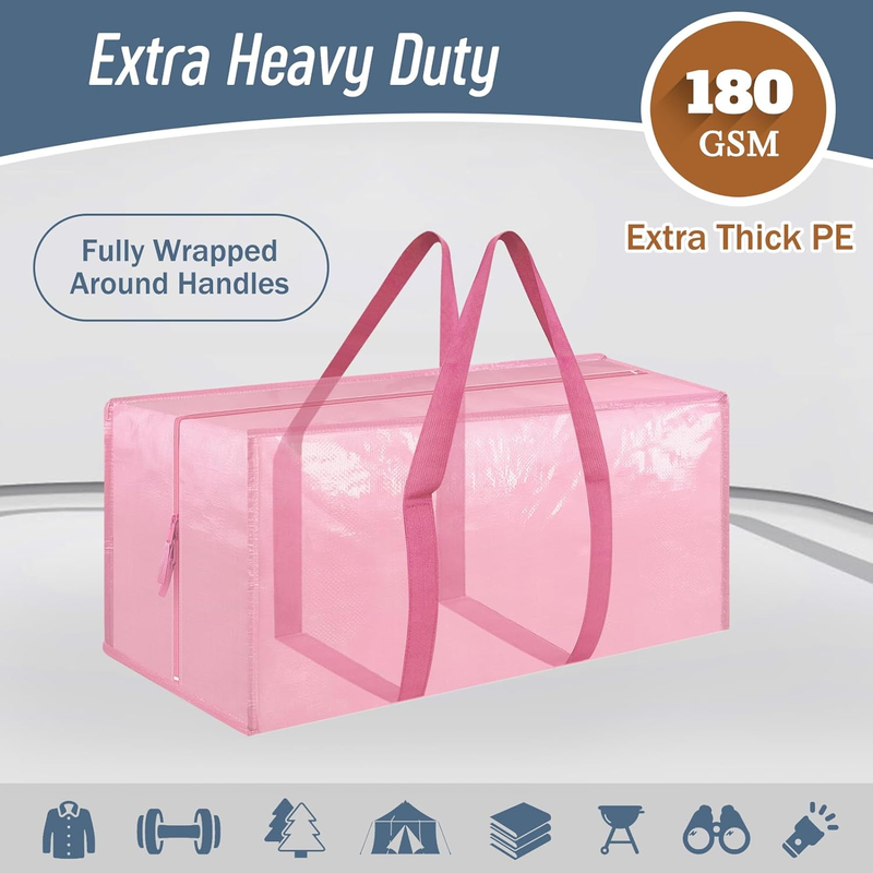 6 Pack Heavy Duty Moving Bags Large Storage Totes Strong Zipper Pink1