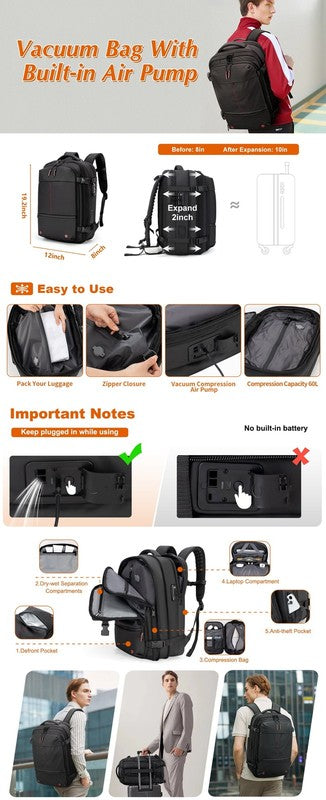 80L Vacuum Travel Backpack Built-In Pump TSA Lock Water Resistant Carry On2