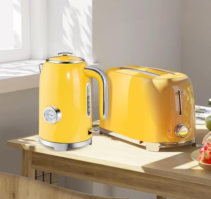 Electric Kettle 57Oz 1500W Stainless Steel Fast Boil w/ Thermometer Yellow6
