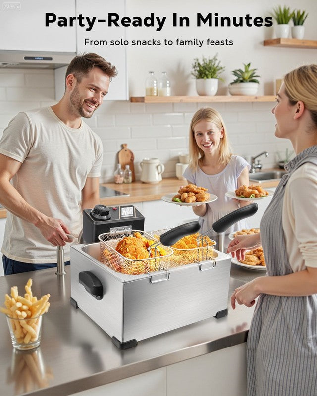 6QT Electric Deep Fryer w/ Dual Baskets Adjustable Temp Timer Nonstick Tank5