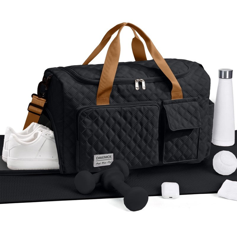 Waterproof Weekender Gym Duffel Bag Shoe Compartment Black Brown1