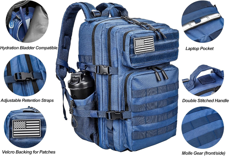 Military 45L Tactical Backpack Blue MOLLE Assault Pack Travel Bag3