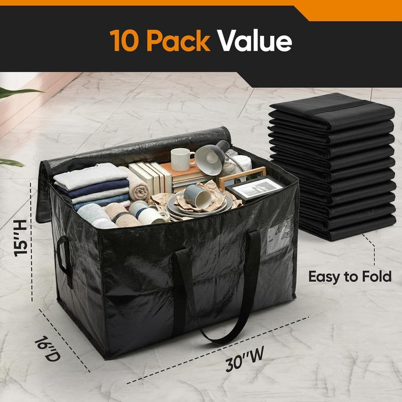 10-Pack Moving Bags, Large Storage Totes with Zipper Lids, Heavy-Duty Reusable f2