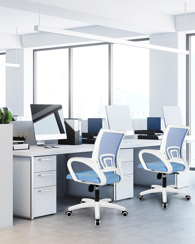 Mesh Office Desk Chair Ergonomic Mid Back Lumbar Support Sky Blue1