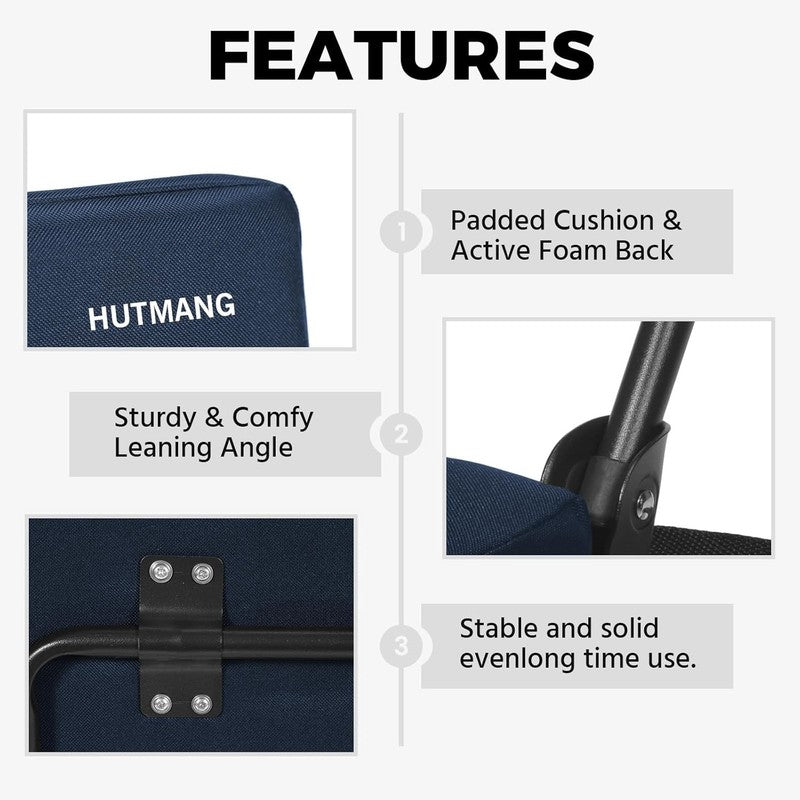 Bleacher Stadium Seat w/ Back Support Cushion Portable Strap Navy Blue7