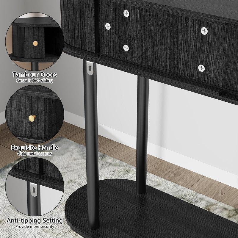 47.2in Farmhouse Console Table Entryway w/ 2 Tambour Doors Black3