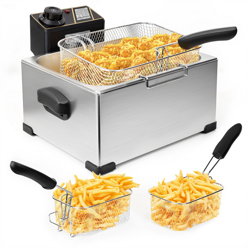 Casualife Deep Fryer with Dual Baskets, 5.3QT Electric Fryer with Adjustable Tem0