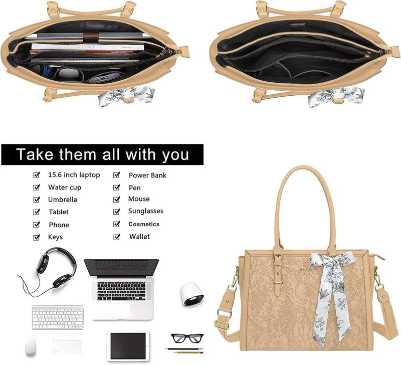Women Laptop Tote Bag 17–17.3 Inch Waterproof PU Leather Shoulder Bag Antique Gr5