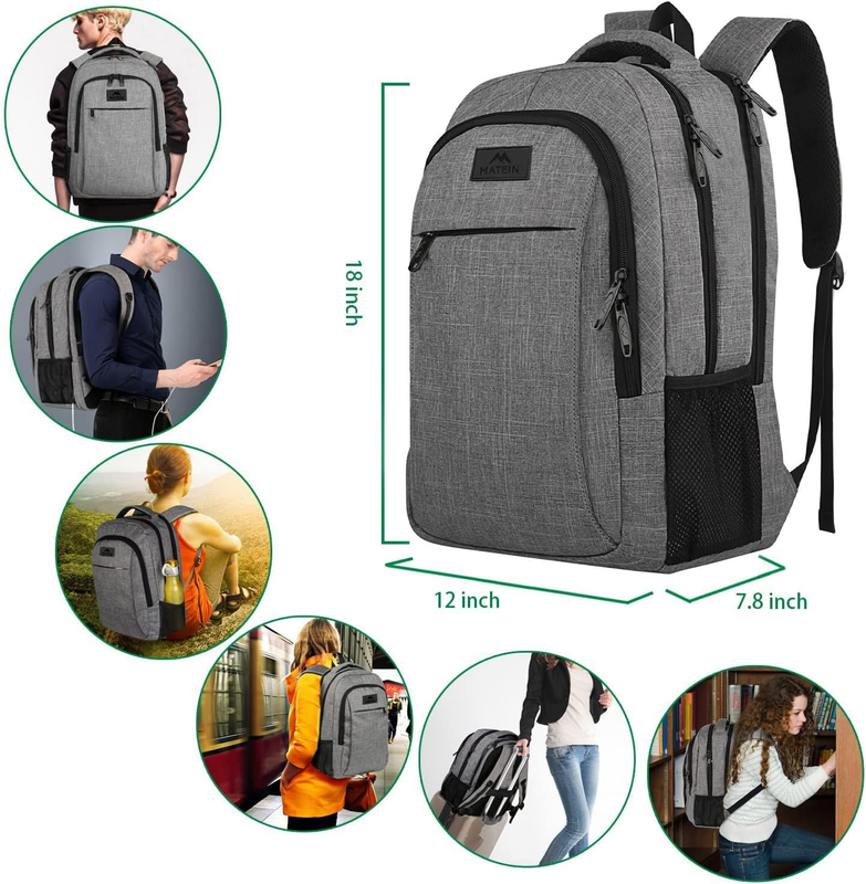 Travel Laptop Backpack Anti Theft Water Resistant 15.6" Computer Bag Grey2