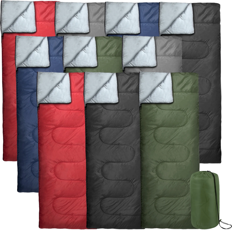 10 Pack Bulk Wholesale of Cold Weather Envelope Sleeping Bags for Adults, Kids, 0