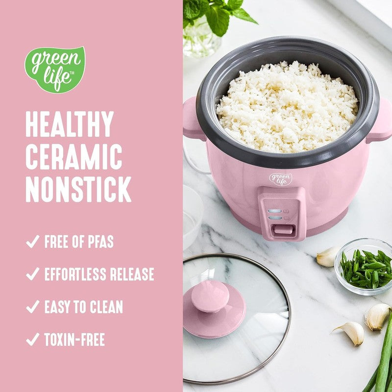 Rice Cooker 3-Cup PFAS-Free Ceramic Removable Pot Pink Multicooker1
