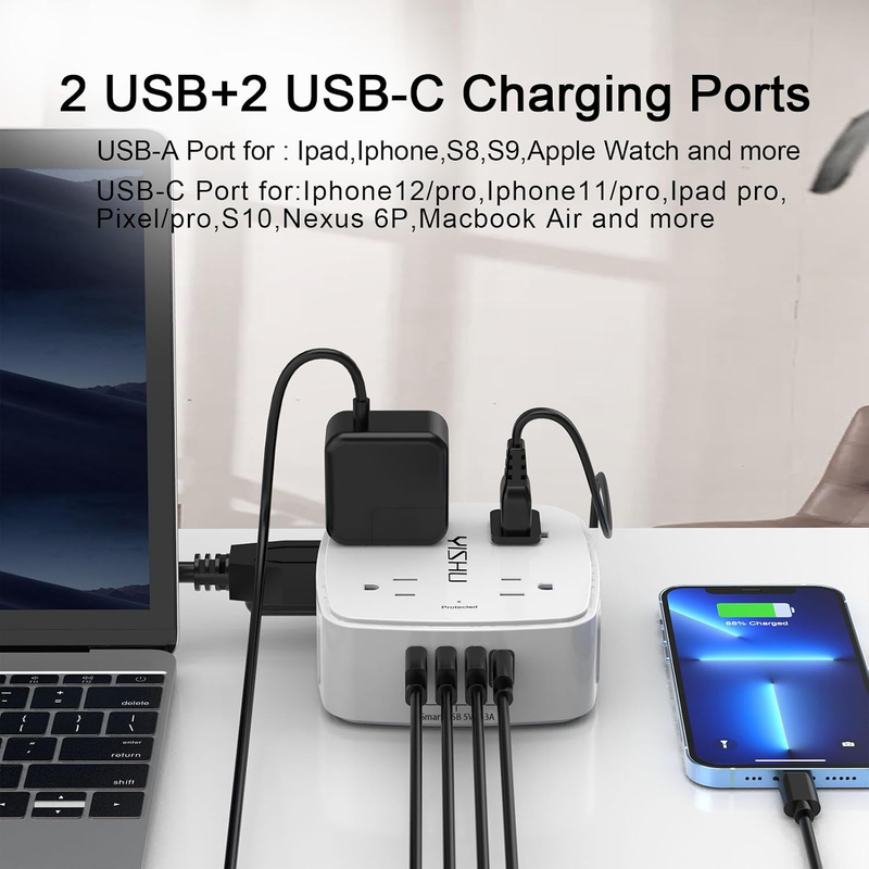 6FT Surge Protector Power Strip 8 Outlets 4 USB Flat Plug Extension Cord4