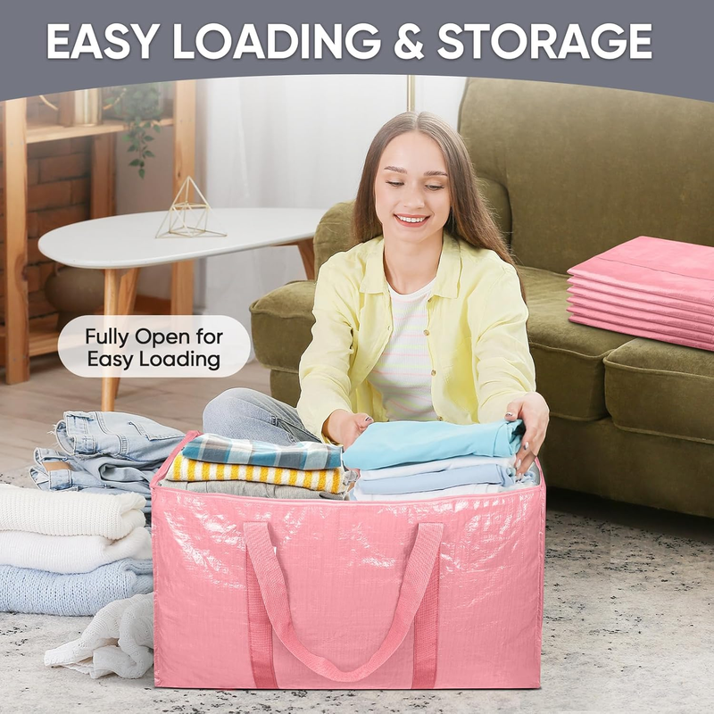 6 Pack Extra Large Heavy Duty Moving Bags Zipper Storage Totes Coral6