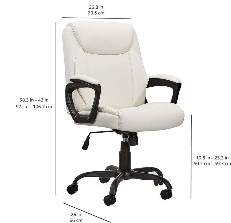 Cream Mid-Back Adjustable Office Chair with Armrests - Padded Comfort2