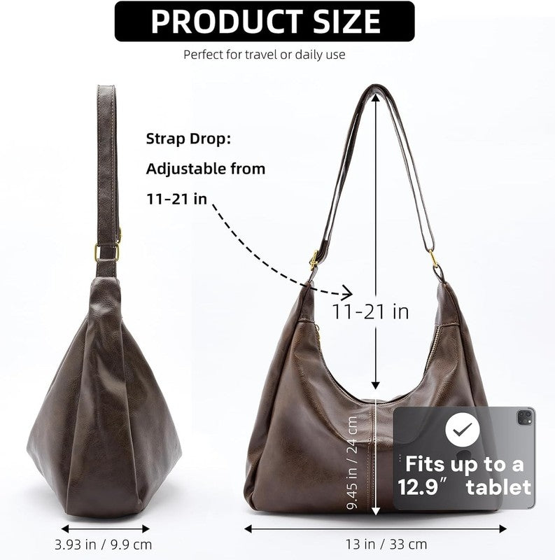 Hobo Bags for Women Vegan Leather Soft Foldable Shoulder Slouchy Tote Purse1