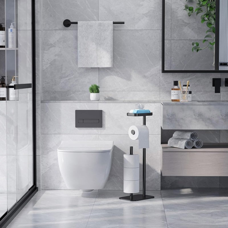 Toilet Paper Holder Free Standing – Rustproof Metal Toilet Paper Stand for 4 Rol1