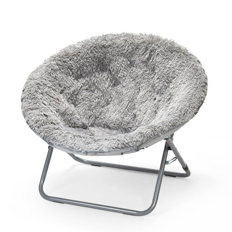 Mongolian Faux Fur Oversized Moon Chair, Silver4