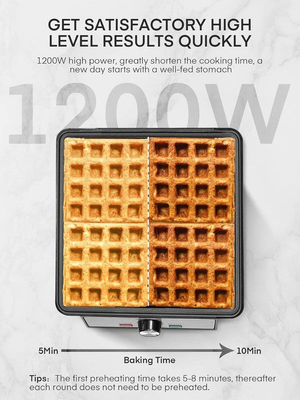 Belgian Waffle Maker 1200W 4 Slice Nonstick 5 Browning Levels Black Stainless2