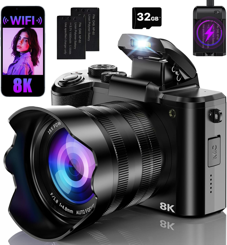 8K Digital Camera 88MP Vlogging Dual-Lens 16X Zoom 3.2" Touch Screen Anti-Shake8
