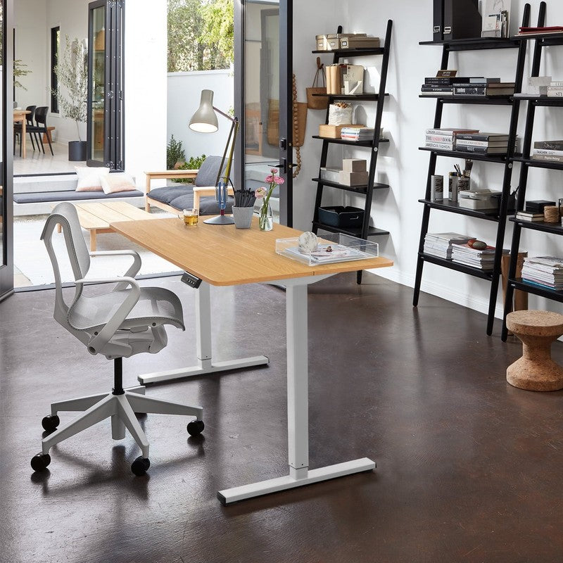 48"×24" Electric Height Adjustable Standing Desk T Shaped Metal White/Wood1