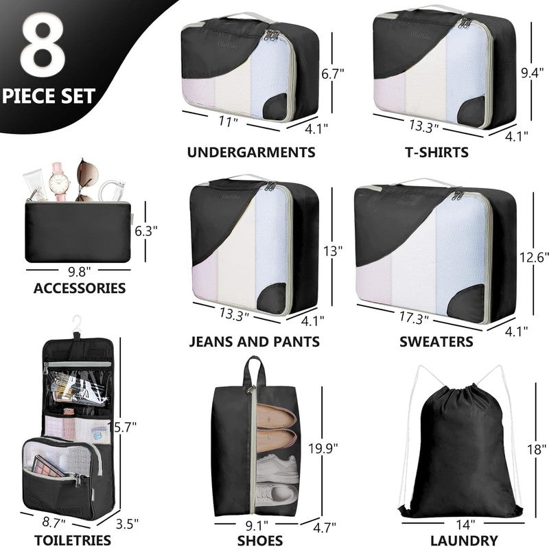 Travel Packing Cubes Set   8 Organizers in 4 Sizes for Luggage (Black)1