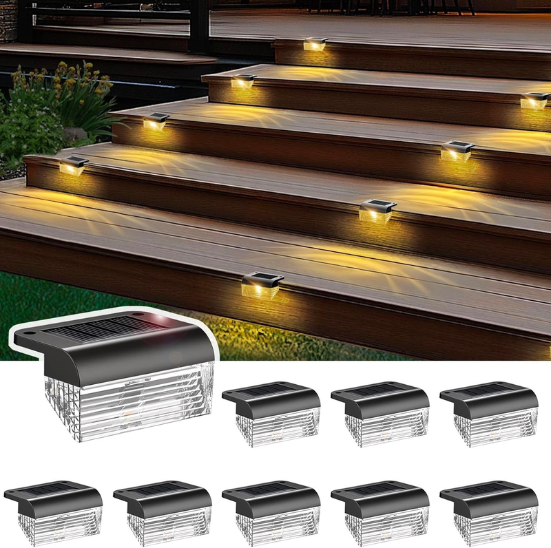 8 Pack Solar Fence Lights   Warm White LED Outdoor Waterproof Step Lights0