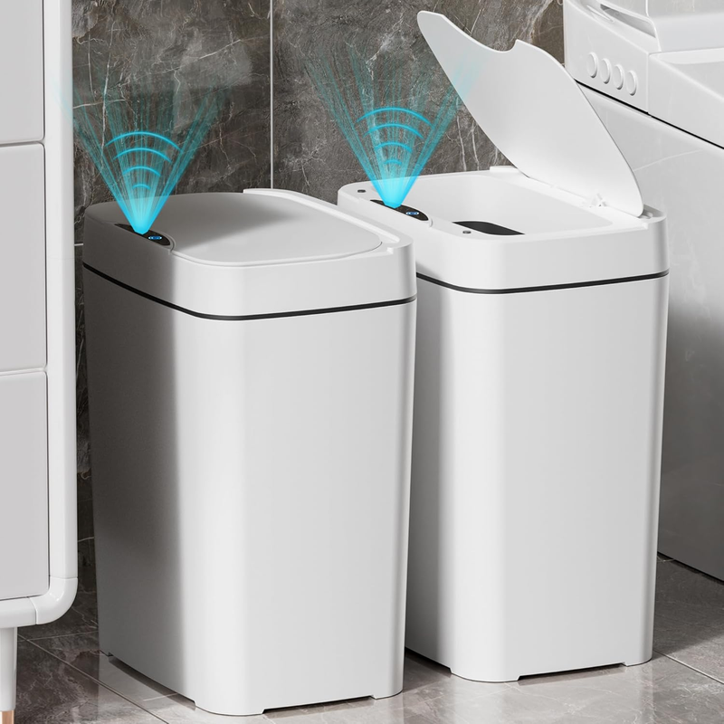 2 Pack 2.7 Gal Touchless Motion Sensor Bathroom Trash Can w/ Lid Slim0