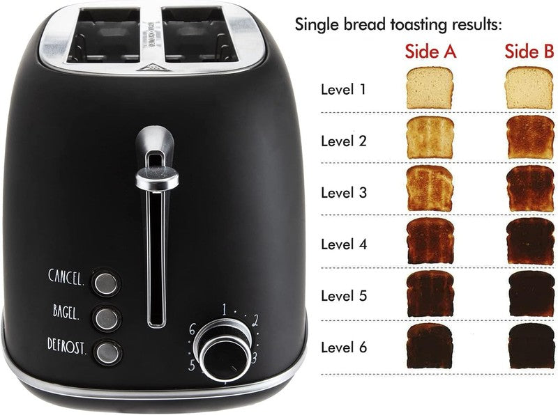 Retro 2 Slice Stainless Steel Toaster Wide Slot 6 Browning Bagel Cancel Black1