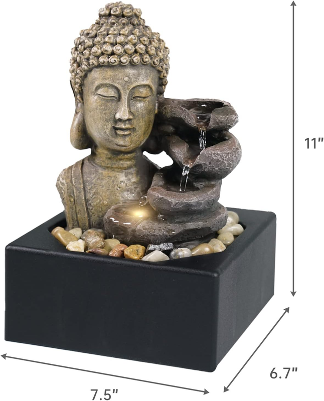 4-Tier Buddha Tabletop Waterfall Fountain LED Zen Indoor Home Office Decor1
