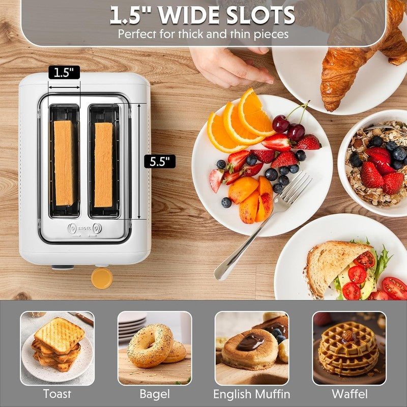 Retro 2 Slice Toaster Extra Wide Slots Stainless Steel 7 Shade Muffin White2