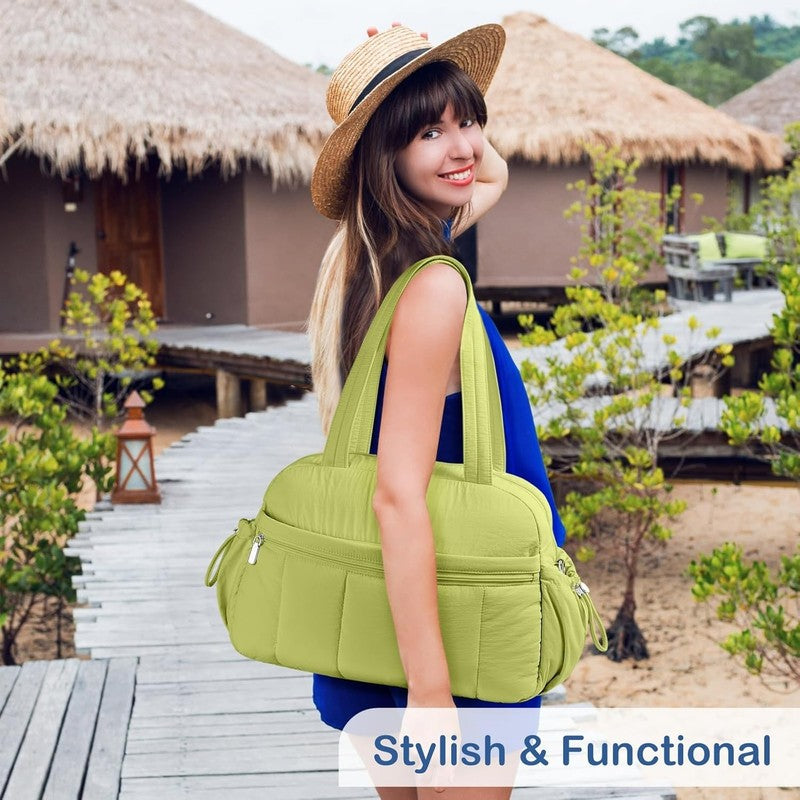 Travel Duffel Bag Women Puffer Gym Weekender Wet Pocket Carry On Light Green7