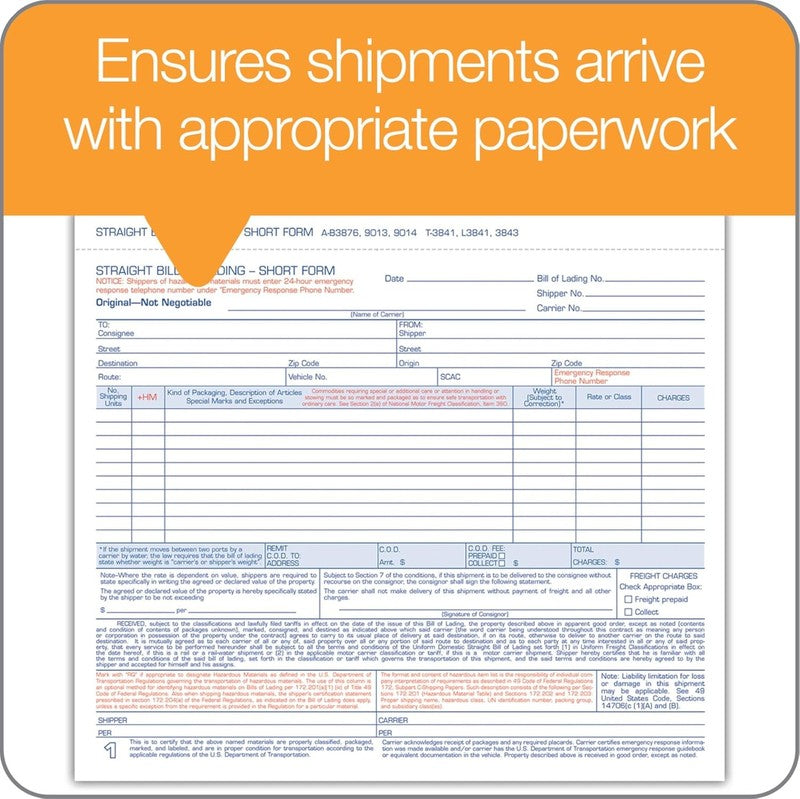 3 Part Bill of Lading Short Form, 250 Count, White, 8.5 x 7.4 Inches4