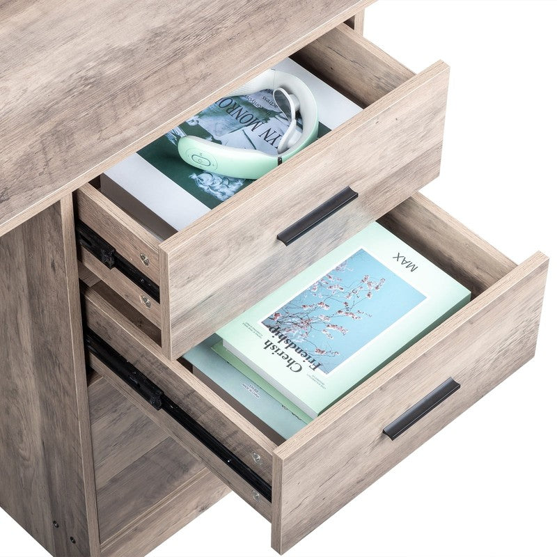 Wood Computer Desk Office Laptop PC Work Table, Writing Desk with 3 Drawers File7