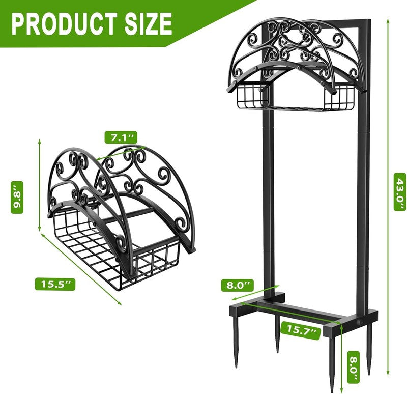 Garden Hose Holder   Upgraded Water Hose Holder Stand with Storage Basket Holds 4