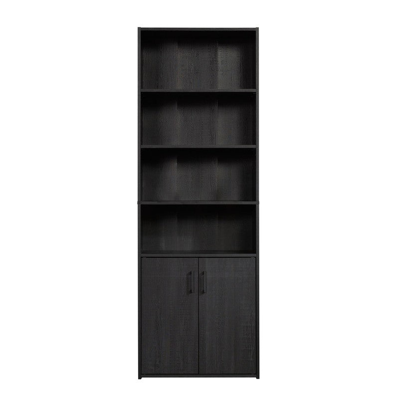 Traditional 5 Shelf Bookcase with Doors, Black Finish9