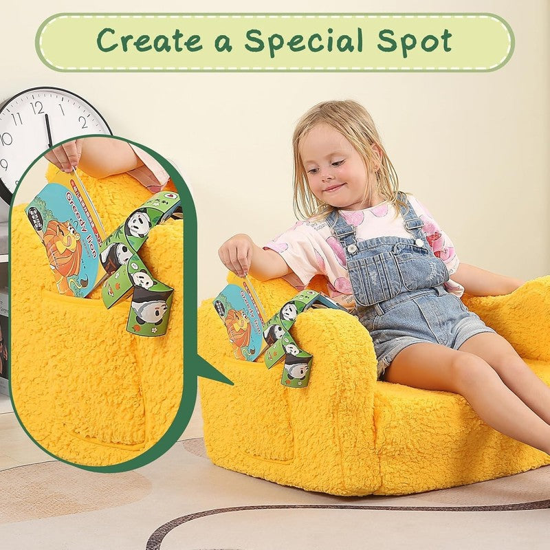 Kids 2 in 1 Flip Out Foam Sofa Couch w/ Soft Sherpa Cover, Yellow3