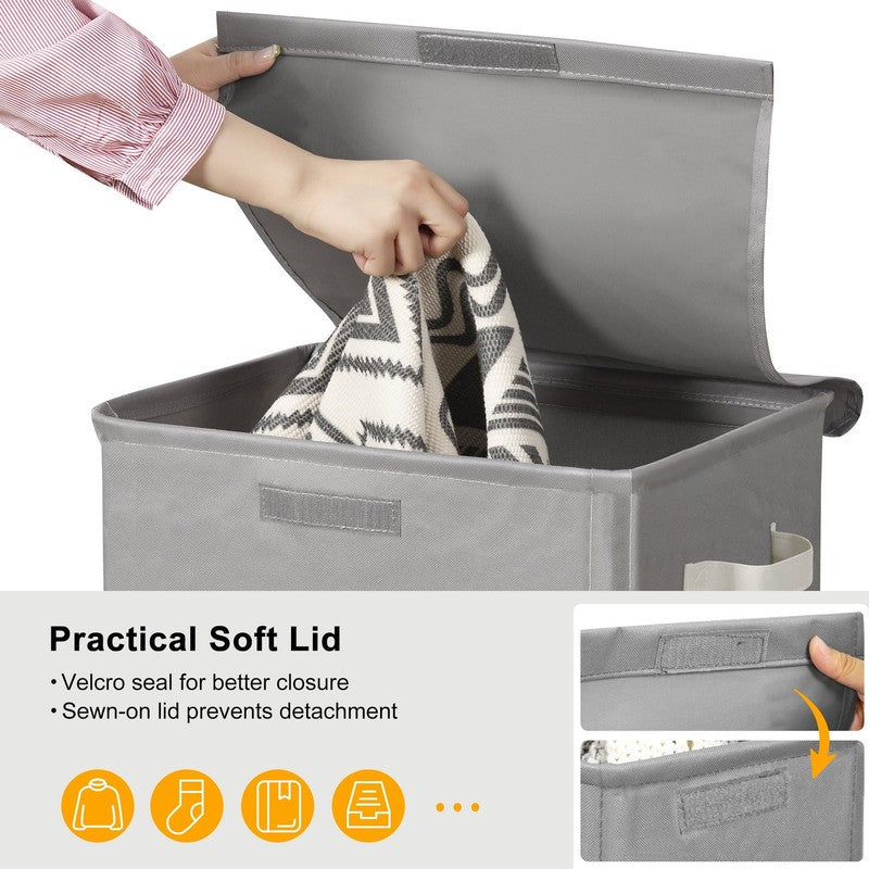 90L Rolling Laundry Hamper w/ Lid & Wheels, Collapsible Basket – Beige, 27.6"2