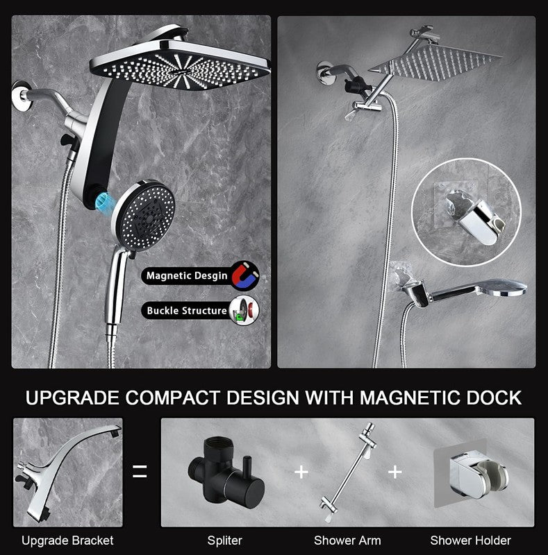 High Pressure Rain Shower Head with Handheld Spray and Magnetic Docking4